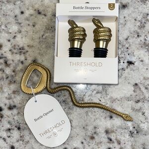 Threshold Metal Antique Gold Snake Bottle Stoppers Opener Set Halloween Man Cave